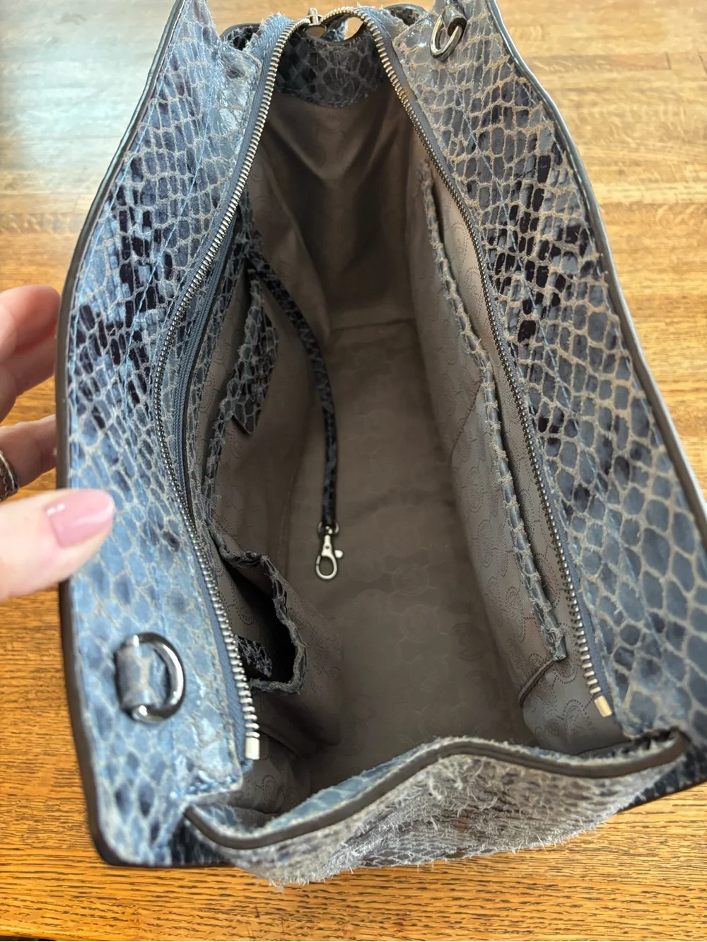 Michael Kors Snake-Embossed Jeweled Studded “Selma” Bag in Gray